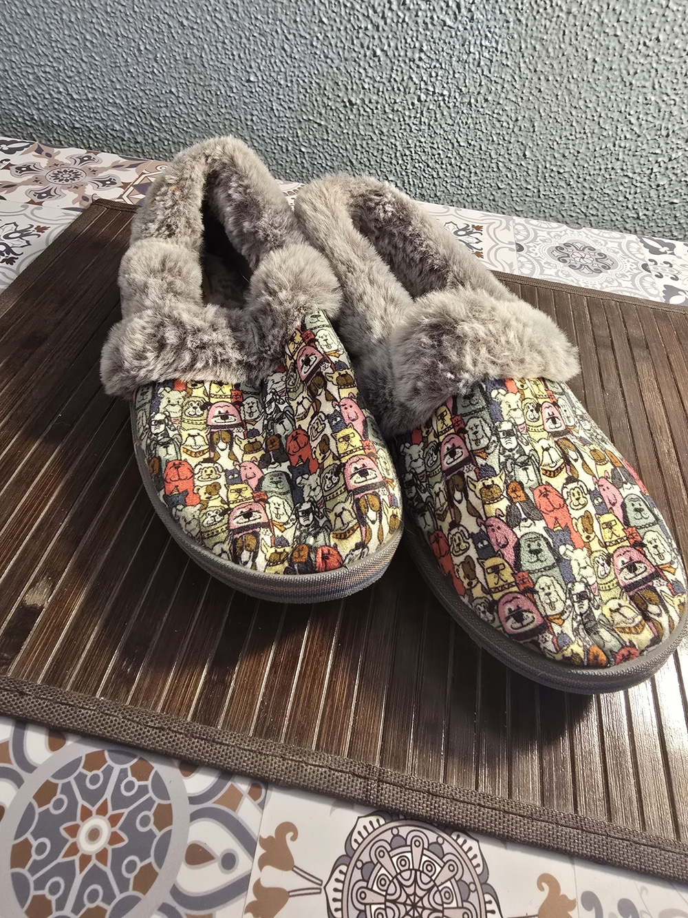 BOBS Slip-On Pom Pom Flats in Light Gray